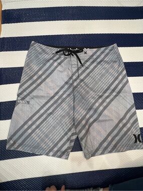 Hurley Gray Diagonal Stripe Swim Shorts